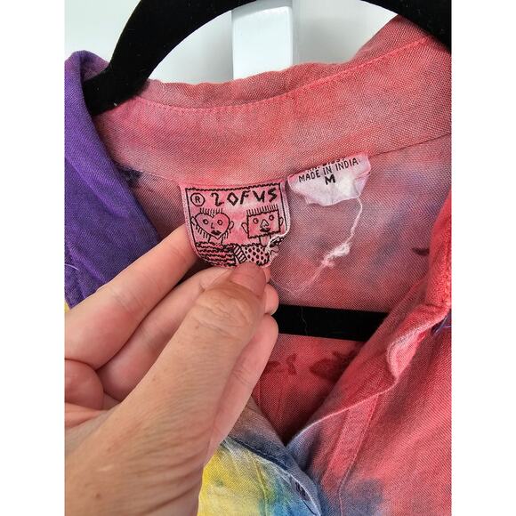 Vintage 2 Of Us Womens Sz M Button Up Long Sleeve Tie Dye Shirt Beaded Flowers - Picture 3 of 4